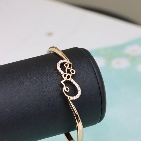 Rose Gold Bangle with Sparkling Love Script Design, XPBL0580 - Picture 3 of 12